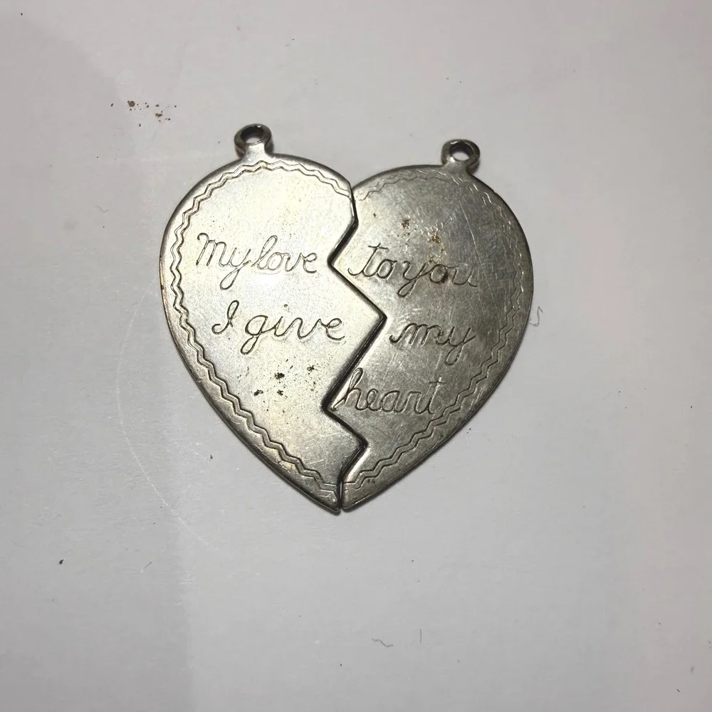 Vintage Silver Tone Break Apart Heart Pendant My Love To You I Give My Heart